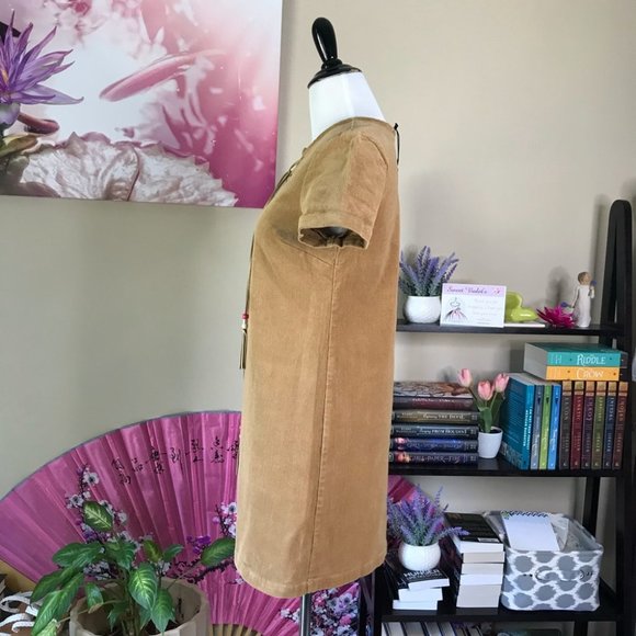 ✨ NWT Camel Corduroy Lace Up Tassel Dress - Picture 9 of 11